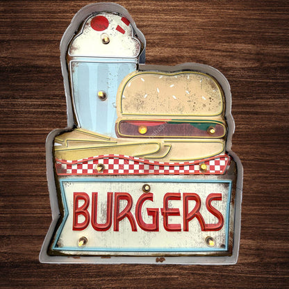 Metalen Lichtbord - Burgers - LED verlichting