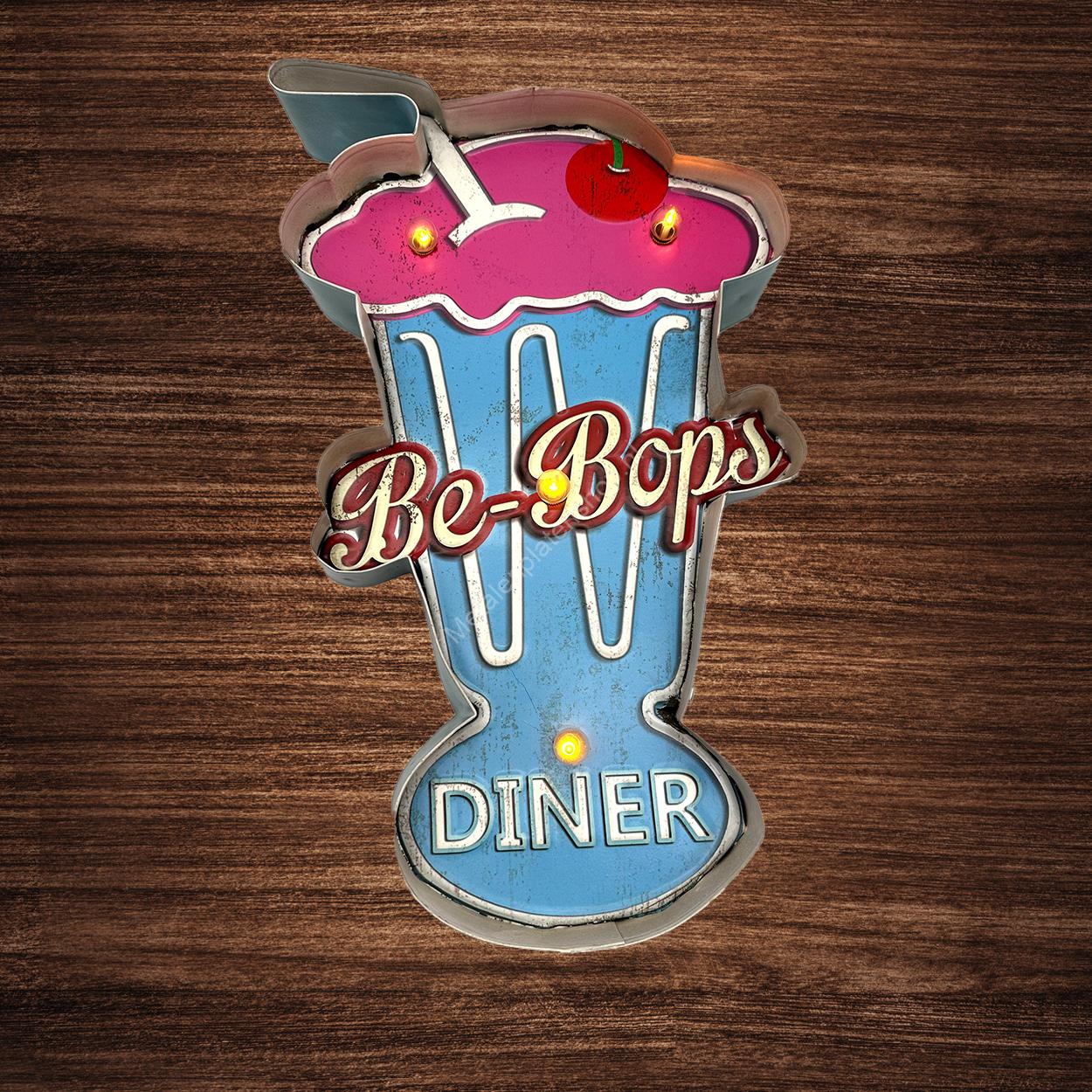 Metalen Lichtbord - Be-Bops Diner- LED verlichting