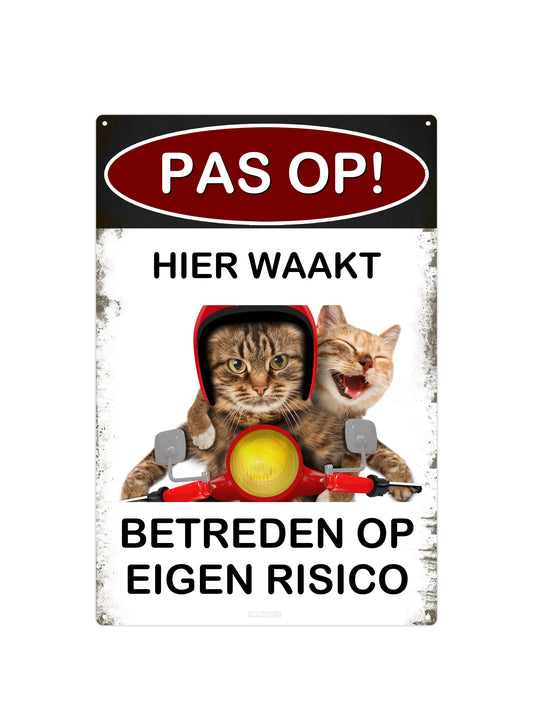 Pas op! - Hier Waak Ik - Metalen wandbord