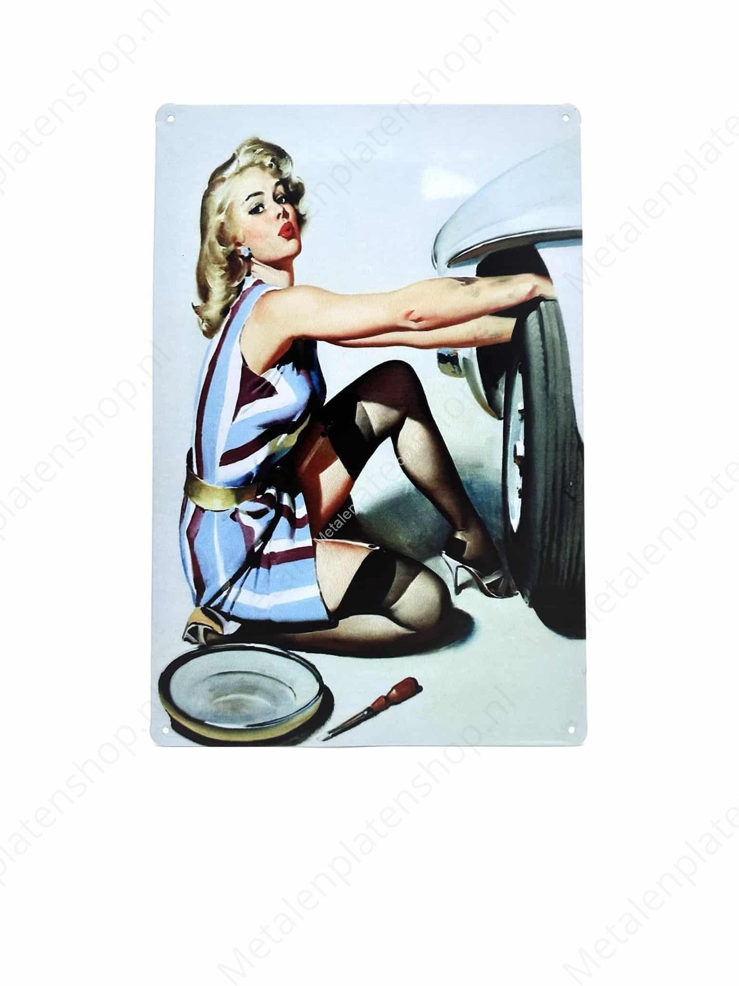 Garage vrouw - Metalen Wandbord