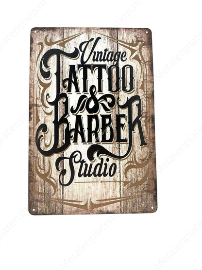Vintage Tattoo and Barber Studio - Metal Wall Sign