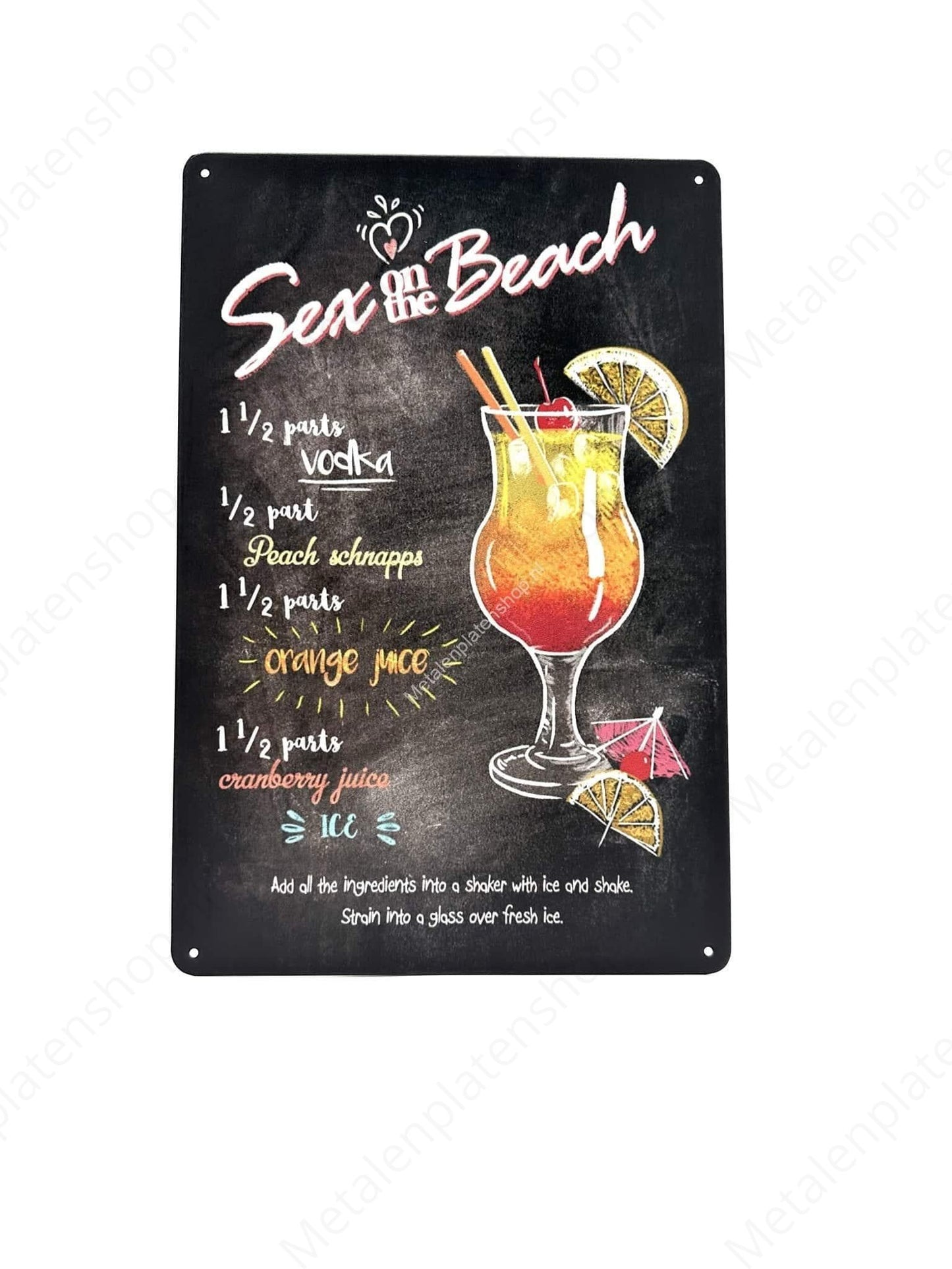 Sex on the Beach Cocktail - Metallwandschild