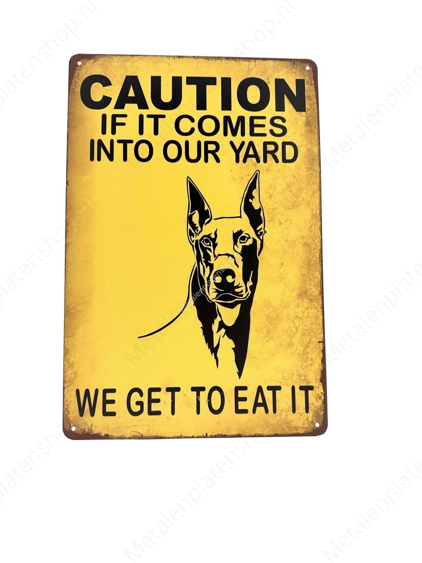 Caution If It Comes To Our Yard - Metalen Wandbord