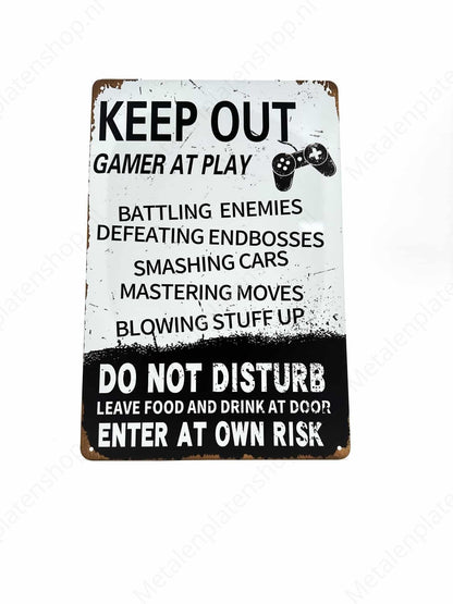 Draußen bleiben! Gamer beim Spielen! - Metallwandschild