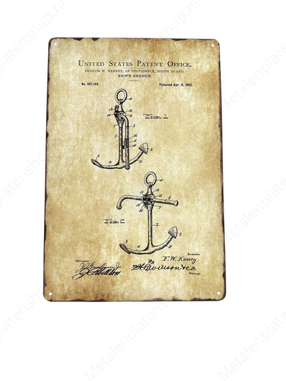 US Patent Ship Anchors - Metalen Wandbord