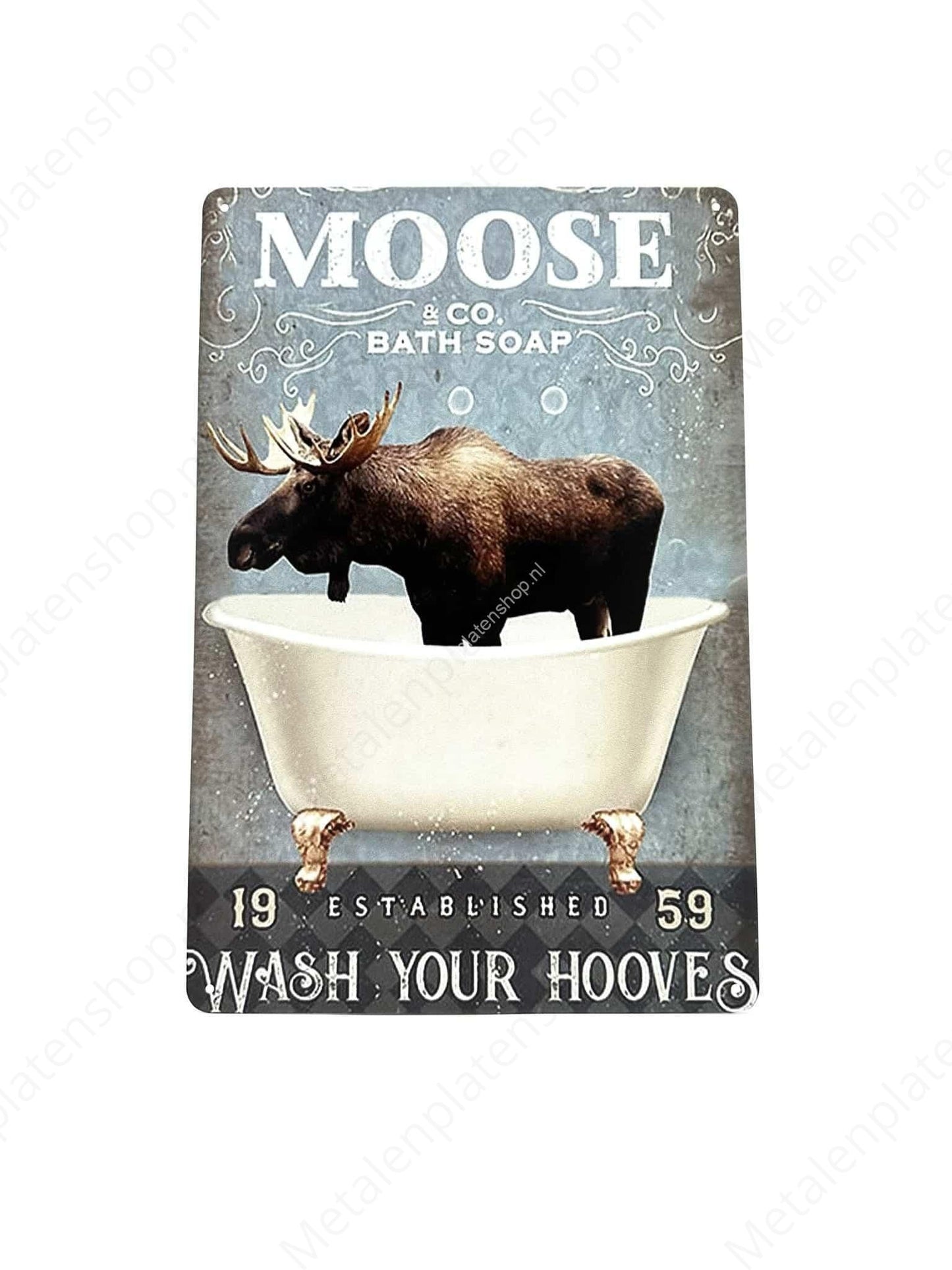 Moose in bad - Metalen Wandbord
