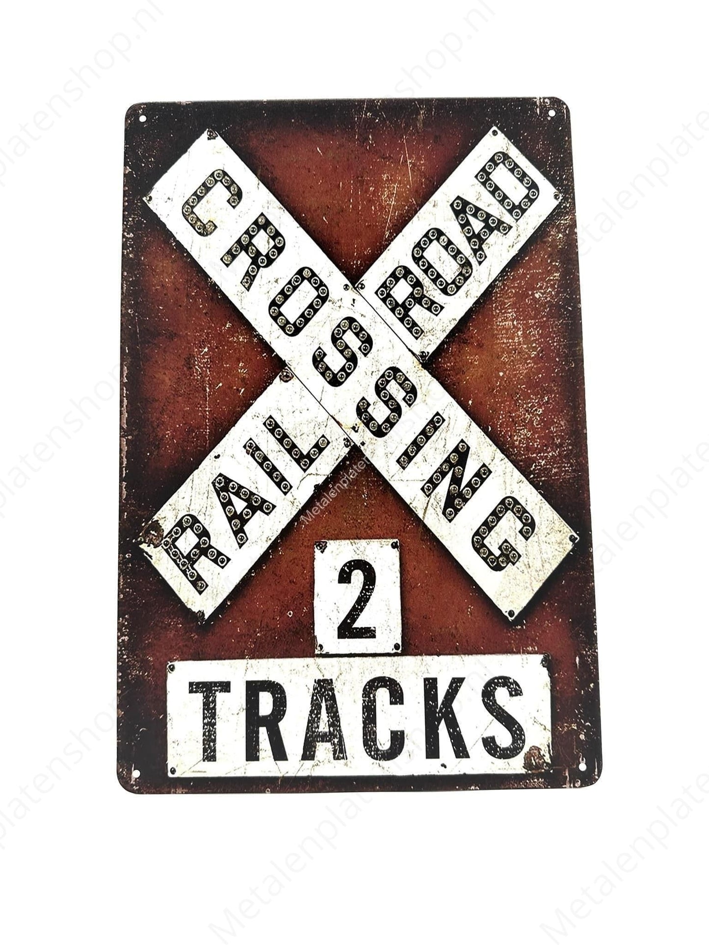 Crossing 2 Railroad Tracks - Trein - Metalen Wandbord