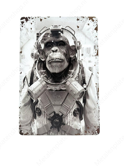 Monkey Astronaut - Metal Wall Sign