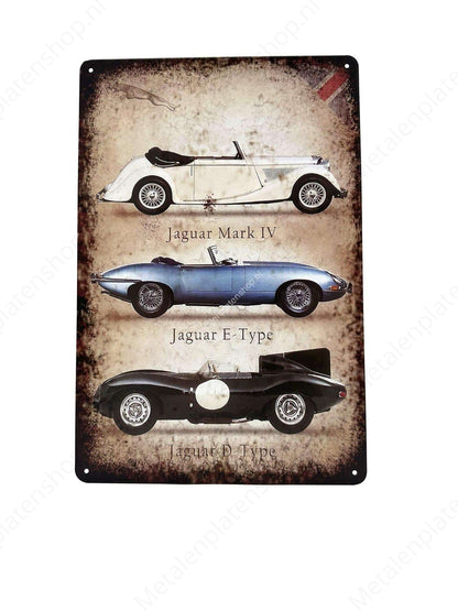 Oldtimer Jaguar - Metalen Wandbord