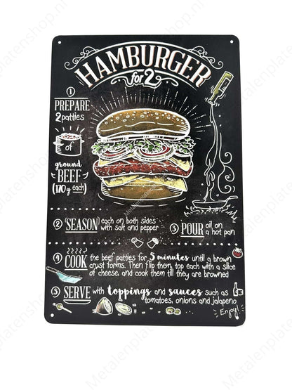 Hamburger for 2 - Chalkboard - Metal Wall Sign