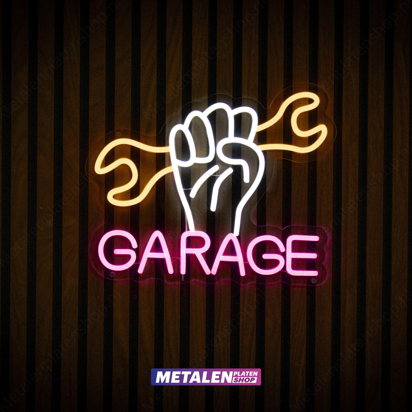 Garage with hand and key - Neon sign - LED