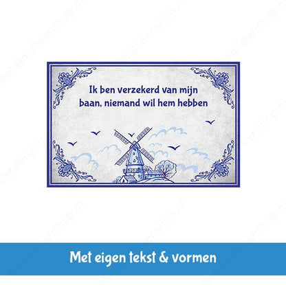 Delfter Blau mit Ihrem eigenen Text und Ornamenten - Metallwandschild