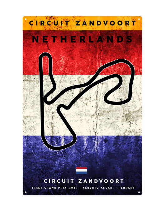 Metalen Wandbord Circuit Zandvoort - Grand Prix - Nederland - Metalen Wandbord